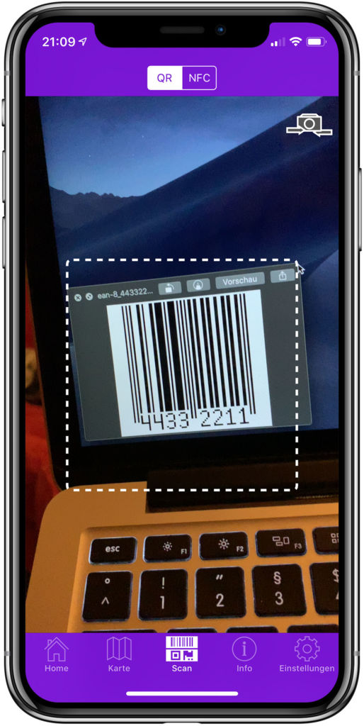 app scans QR, EAN, barcode and supports NFC