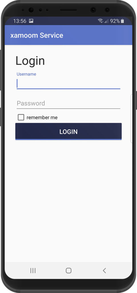 Login screen, xamoom Service App