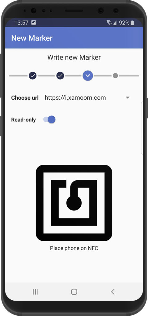 writing an NFC tag with xamoom's service app